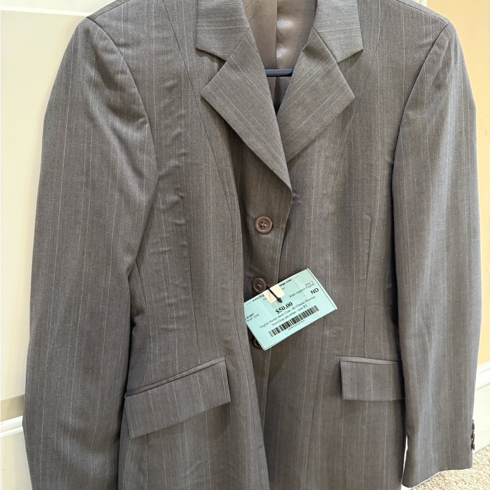 RJ Classic equestrian hunter Gray pin show coat ladies size 2 Reg